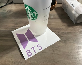 BTS decal for cups, binders, car, and so much more. This is made with permanent vinyl and that means its waterproof.