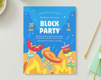 EDITABLE Summer Block Party Flyer, BBQ Invitation, Neighborhood Barbecue, Neighborhood Block Party Invitation, Block Party, Instant Download
