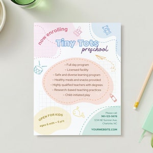 BEWERKBARE Preschool inschrijving registratie flyer, dagopvang flyer, kleuterschool open inschrijving, terug naar school uitnodigen, Instant Download