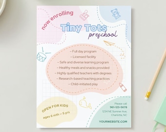 EDITABLE Preschool Enrollment Registration Flyer, Day Care Flyer, Kindergarten Open Enrollment, Back To School Invite, Instant Download