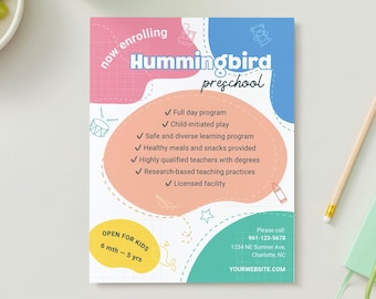 EDITABLE Preschool Enrollment Registration Flyer, Day Care Flyer, Kindergarten Open Enrollment, Back To School Invite, Instant Download