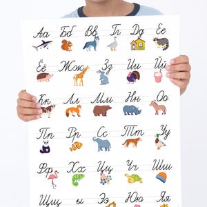 Poster med det ryska alfabetet, kursiva bokstäver, poster med kyrilliska bokstäver