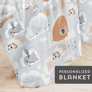 Custom Nursery Blanket, Personalized Minky or Sherpa Blanket, Custom Baby Blanket, Baby Shower Gift, Sleeping Animals Blanket, Kids Blanket