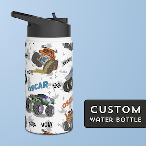 Personalized Monster Trucks Stainless Steel Water Bottle, Monster Jam Water Bottle, Custom Water Bottle, Gift for a Boy, Christmas Gift