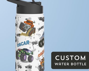 Personalized Monster Trucks Stainless Steel Water Bottle, Monster Jam Water Bottle, Custom Water Bottle, Gift for a Boy, Christmas Gift