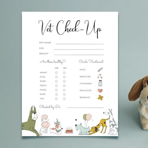 EDITABLE Vet Check Up Exam Sheet, Pet Check-Up, Dog Birthday Party, Puppy Party, Hospital Puppy Party, Canva Template, Instant Download