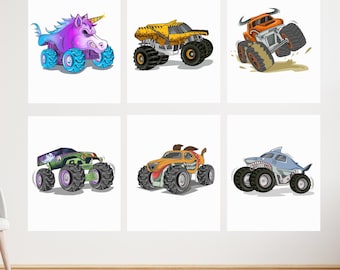 Monster Trucks Posters, Art Print, Monster Jam Prints, Boys Room Decor, Trading Cards, Collectibles Party Favors