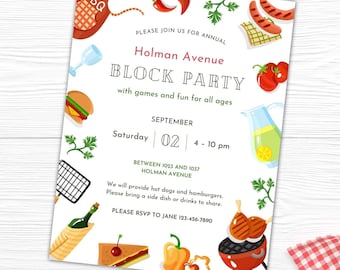 EDITABLE Neighborhood Block Party Flyer, BBQ Invitation, Neighborhood Block Party Invitation, Block Party, Instant Download