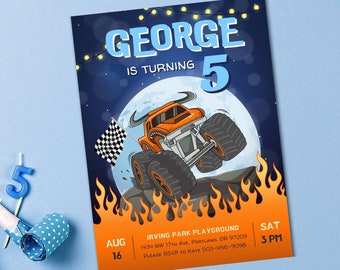 EDITABLE Monster Trucks Birthday Party Invitation, Monster Jam, Boy Birthday Invitation, Canva Template, Instant Download