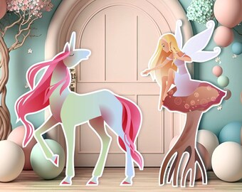 PRINTABLE Large Enchanted Forest Cutouts, Unicorn, Fairy Birthday Party,Fairy Birthday Standee, Magical Party Backdrop, Instant Download