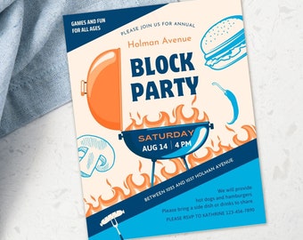 EDITABLE Neighborhood Block Party Flyer, BBQ Invitation, Summer Barbecue, Neighborhood Block Party Invitation, Block Party, Instant Download