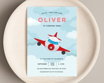 EDITABLE Airplane First Birthday Invitation Template Instant Download
