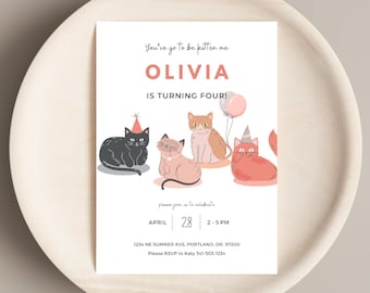 EDITABLE Kitty Cat Invitation Template Cat Birthday Party Invitation Girl Kitty Cat Birthday Invitation Template, Instant Download
