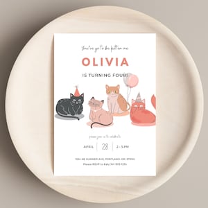EDITABLE Kitty Cat Invitation Template Cat Birthday Party Invitation Girl Kitty Cat Birthday Invitation Template, Instant Download