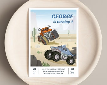 EDITABLE Monster Trucks Birthday Party Invitation, Boy Birthday Invitation Template, Big Wheel, El Toro Loco, Megalodon, Instant Download