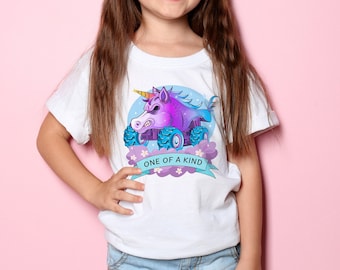 Unicorn Monster Truck T-Shirt, 100 % Cotton Tee, 2nd 3rd 4th 5th 6th Birthday Shirt, Family Matching Pit Crew Shirts, Short Sleeve Tee