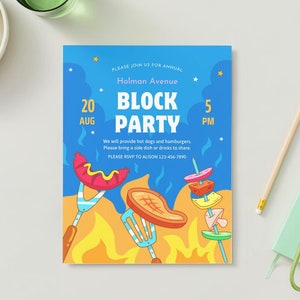 EDITABLE Summer Block Party Flyer, BBQ Invitation, Neighborhood Barbecue, Neighborhood Block Party Invitation, Block Party, Instant Download