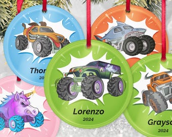 Adorno navideño personalizado, decoración colgante para árbol de Navidad con forma de camión monstruo, adorno plano 2D de acrílico, adorno de Monster Jam