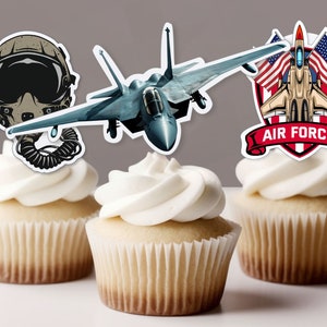 PRINTABLE Set of 24 Fighter Aircraft Cake Toppers, Combat Aircraft Cutout, Air Force Birthday Decor, Fighter Jet PNG, Instant Download