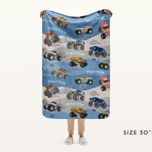 Personalisierte Monster Trucks Decke, Weihnachtsgeschenk, Jungenzimmer Dekor, Minky Decke, benutzerdefinierte Monster Jam Decke Bild 6