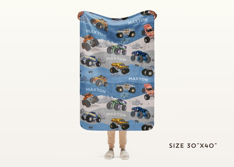 Personalisierte Monster Trucks Decke, Weihnachtsgeschenk, Jungenzimmer Dekor, Minky Decke, benutzerdefinierte Monster Jam Decke Bild 6