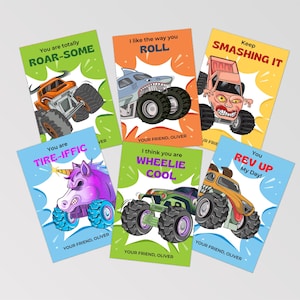 Modèle de cartes modifiable Monster Trucks pour la Saint-Valentin, imprimable pour la salle de classe, Saint-Valentin, cartes de la Saint-Valentin, téléchargement immédiat