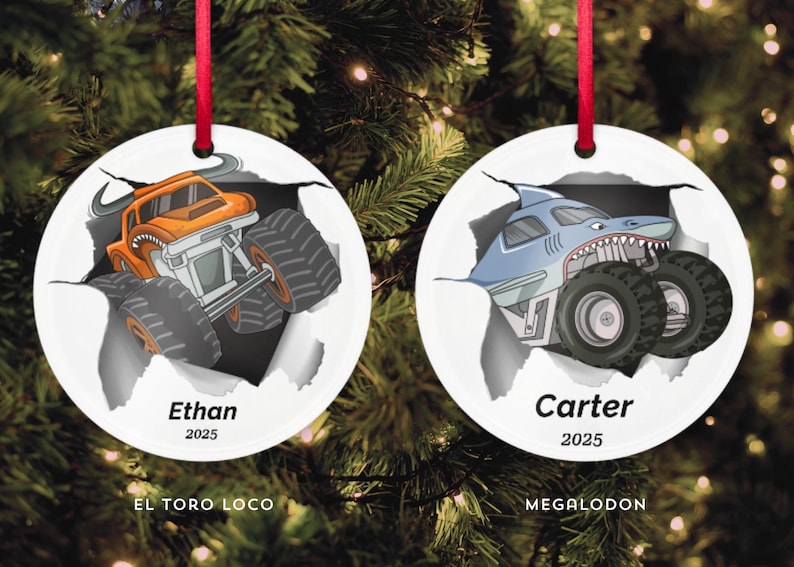 Custom Christmas Ornament, Monster Truck Christmas Tree Hanging Decor, Flat 2D Ornament Acrylic, Personalized Ornament, Monster Jam Ornament image 4