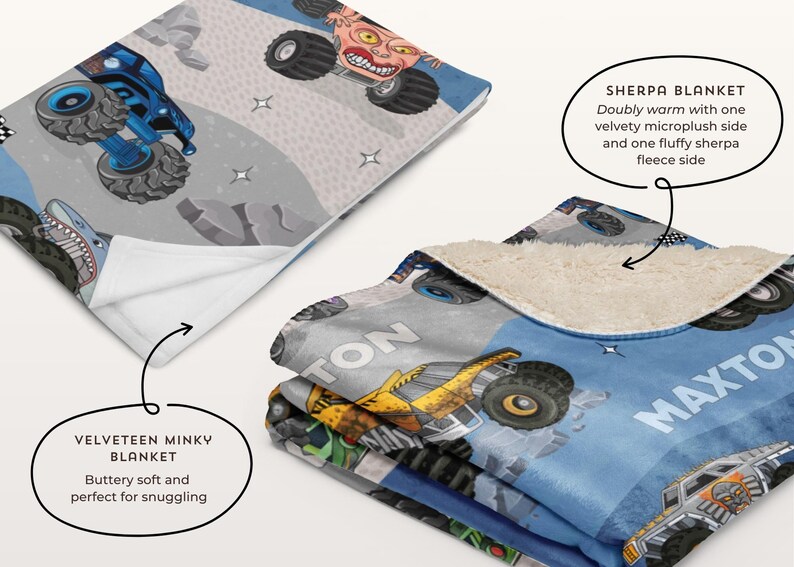 Personalisierte Monster Trucks Decke, Weihnachtsgeschenk, Jungenzimmer Dekor, Minky Decke, benutzerdefinierte Monster Jam Decke Bild 3