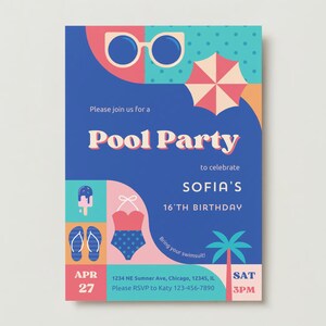 EDITABLE Pool Party Birthday Invitation Template Instant Download