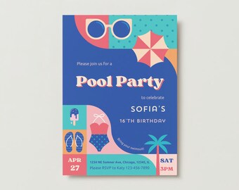 EDITABLE Pool Party Birthday Invitation Template Instant Download