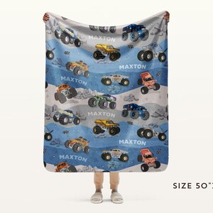 Personalisierte Monster Trucks Decke, Weihnachtsgeschenk, Jungenzimmer Dekor, Minky Decke, benutzerdefinierte Monster Jam Decke Bild 7