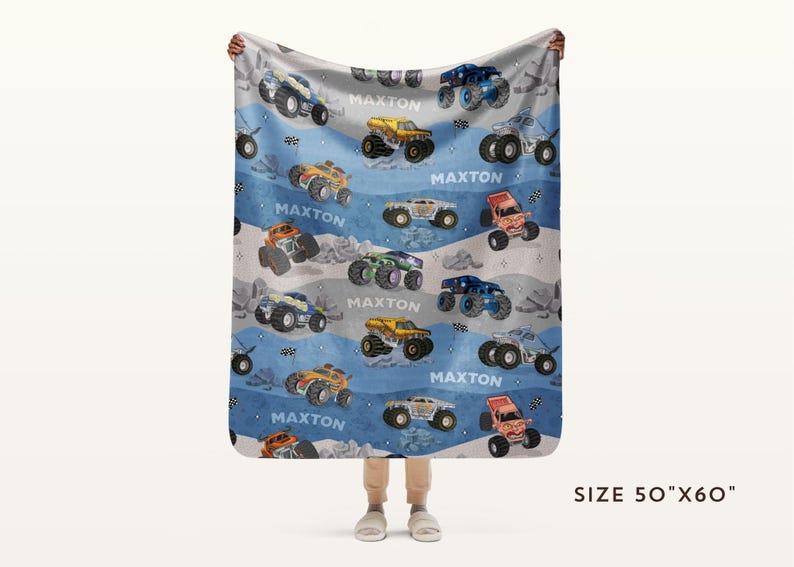 Personalisierte Monster Trucks Decke, Weihnachtsgeschenk, Jungenzimmer Dekor, Minky Decke, benutzerdefinierte Monster Jam Decke Bild 7