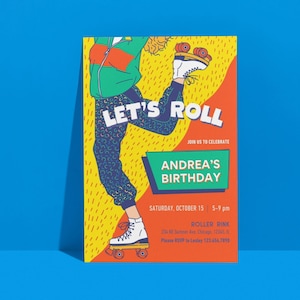 EDITABLE Skate Party Birthday Invitation, Party Invitation, Roller Skating, Back to the 90&#39;s, Disco Theme Invite Instant Download