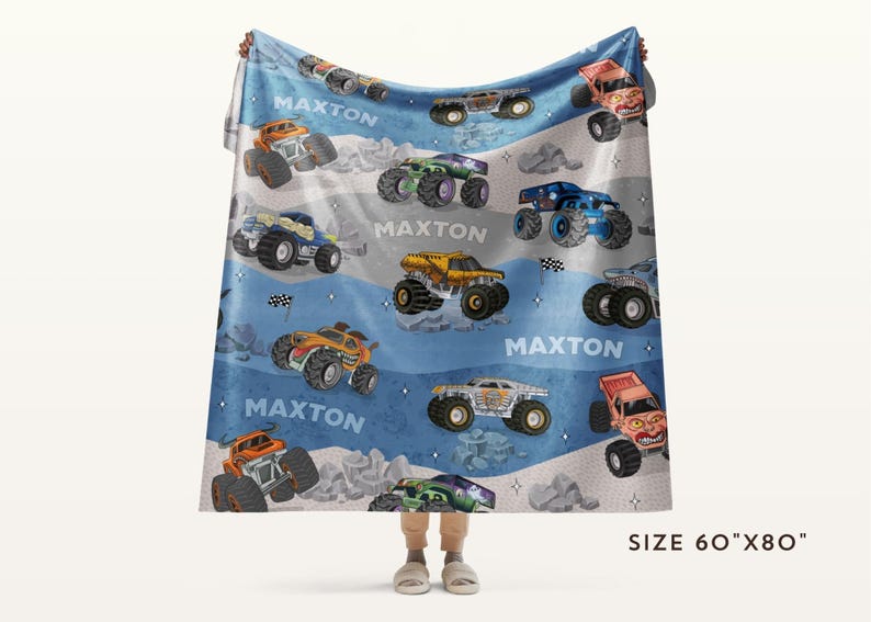 Personalisierte Monster Trucks Decke, Weihnachtsgeschenk, Jungenzimmer Dekor, Minky Decke, benutzerdefinierte Monster Jam Decke Bild 8