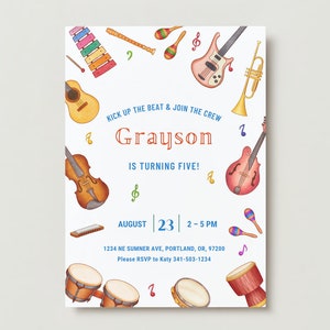 EDITABLE Music Birthday Invitation Musical Instruments Invitation Music Party Sing and Dance Party Template, Instant Download