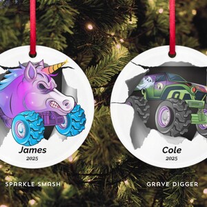 Custom Christmas Ornament, Monster Truck Christmas Tree Hanging Decor, Flat 2D Ornament Acrylic, Personalized Ornament, Monster Jam Ornament image 3