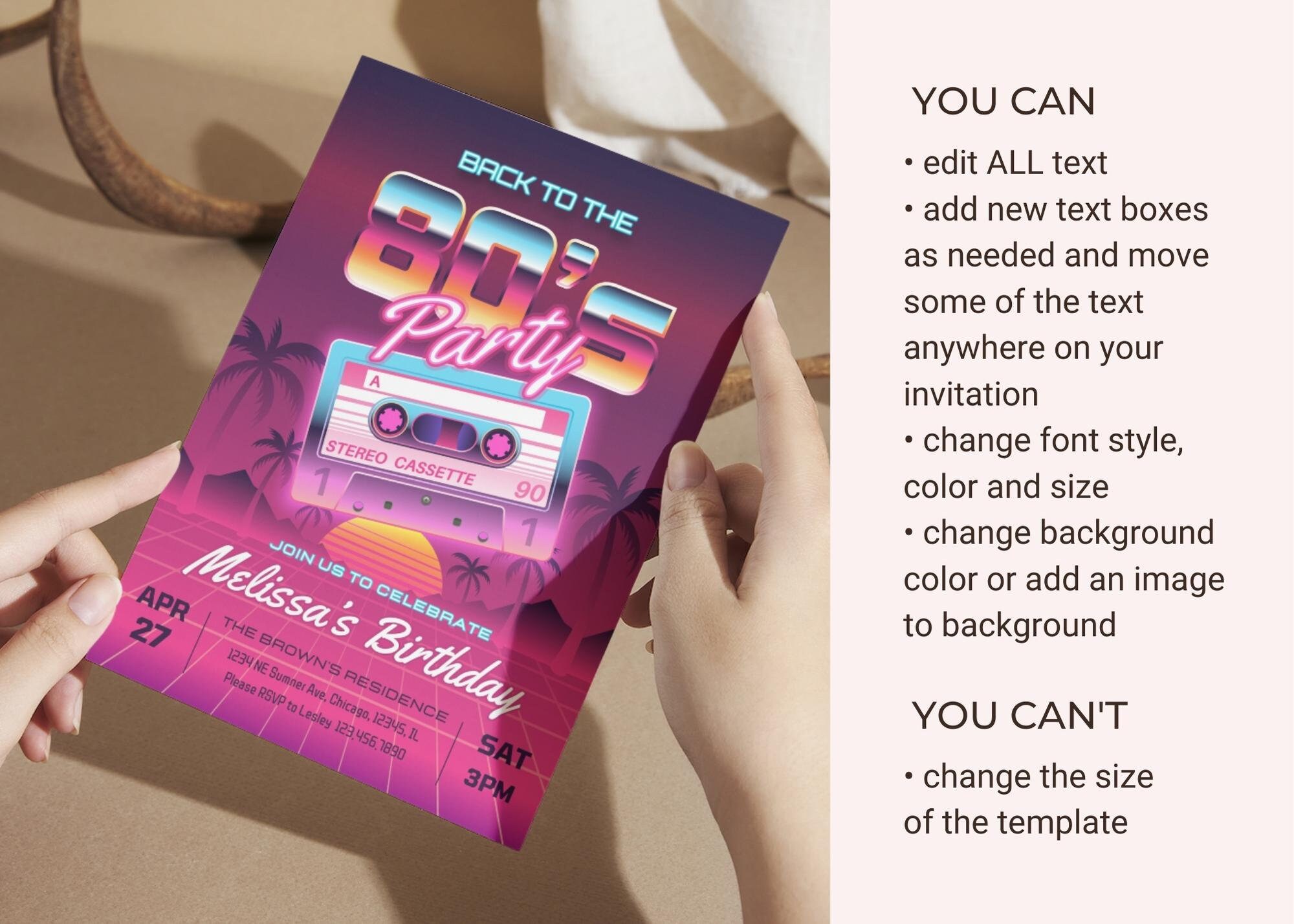EDITABLE 80s Party Invitation, Back to the 80s, Throwback Party