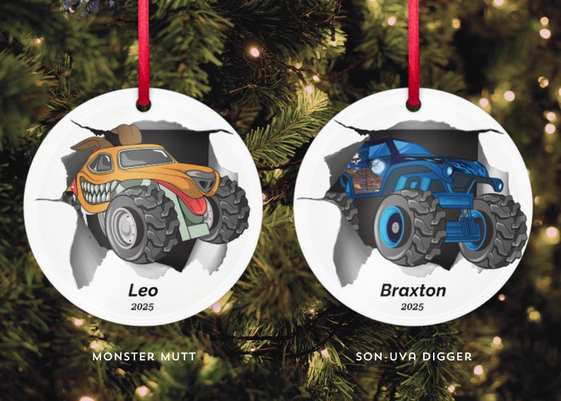 Custom Christmas Ornament, Monster Truck Christmas Tree Hanging Decor, Flat 2D Ornament Acrylic, Personalized Ornament, Monster Jam Ornament image 8