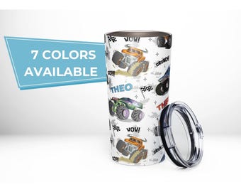 Custom Monster Trucks Tumbler, Tapered stainless steel tumbler, 20 oz, Tumbler for Kids, Birthday Gift, Personalized Tumbler, 3D Effect