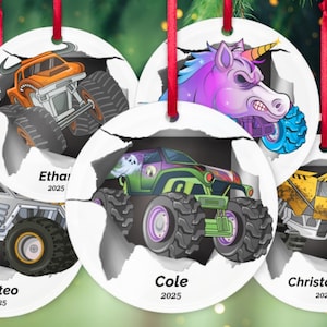 Custom Christmas Ornament, Monster Truck Christmas Tree Hanging Decor, Flat 2D Ornament Acrylic, Personalized Ornament, Monster Jam Ornament image 1