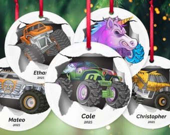 Custom Christmas Ornament, Monster Truck Christmas Tree Hanging Decor, Flat 2D Ornament Acrylic, Personalized Ornament, Monster Jam Ornament