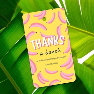 EDITIERBARE Let's Go Bananen Danke Swing Tag Vorlage, Geburtstag Dekor, Favor Bag Tag, Geschenkanhänger, Goody Bag, Instant Download