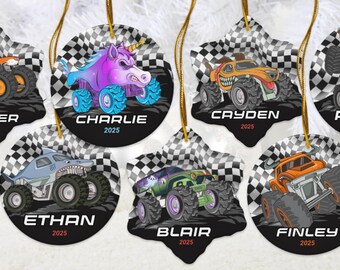 Personalized Monster Trucks Christmas Ornament: Ceramic Tree Decor