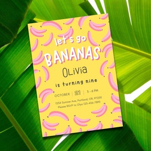 EDITABLE Let&#39;s Go Bananas Birthday Invitation, Funky Banana Theme, Digital Download, Bday Invites for Boy Girl, Template Instant Download