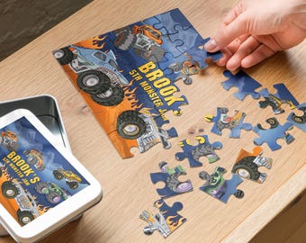 Personalized Monster Trucks Jigsaw Puzzle with Tin Box