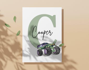 Custom Monster Trucks Poster, Editable Canva Template, Printable Boys Room Wall Art, Custom Name Poster, Instant Download