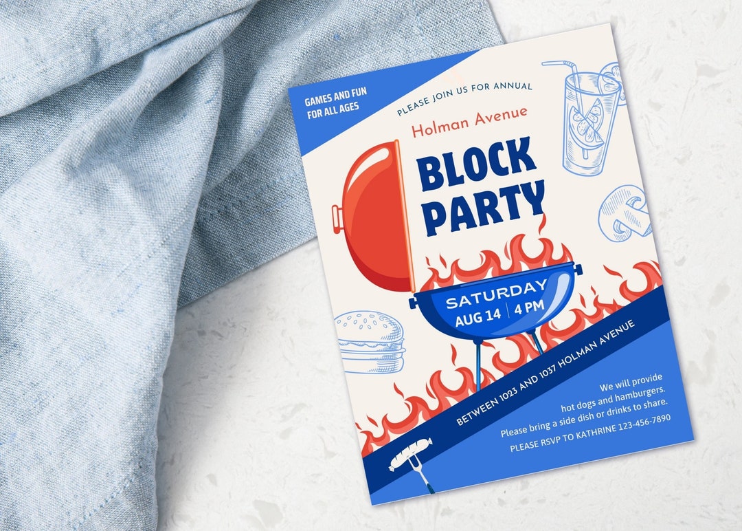 Block Party Invites Examples EDITABLE Block Party Flyer, BBQ Invitation, 4th of July Party ...