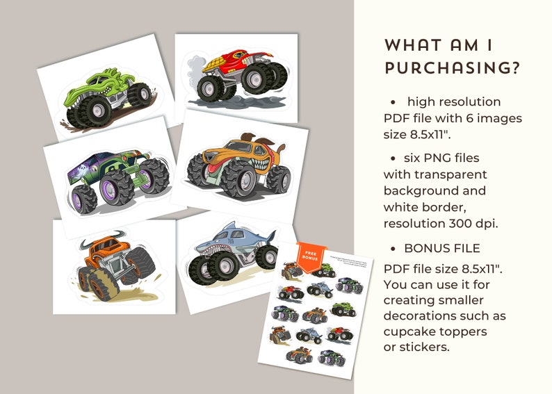 PRINTABLE Monster Trucks Centerpiece, Boy Birthday, Monster Jam Cutouts, El Toro Loco, Birthday Decor, Megalodon, Instant Download image 2