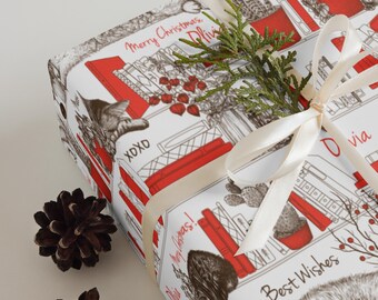 Papel de regalo personalizado con gatos y libros, papel de regalo personalizado, papel de regalo de Navidad, fiestas de invierno, papel de regalo de gatitos