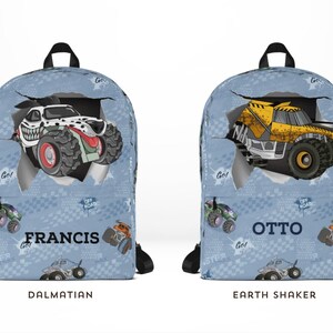 Custom Monster Trucks Backpack – Personalized School Bag for Kids | Preschool & Kindergarten Backpack image 9
